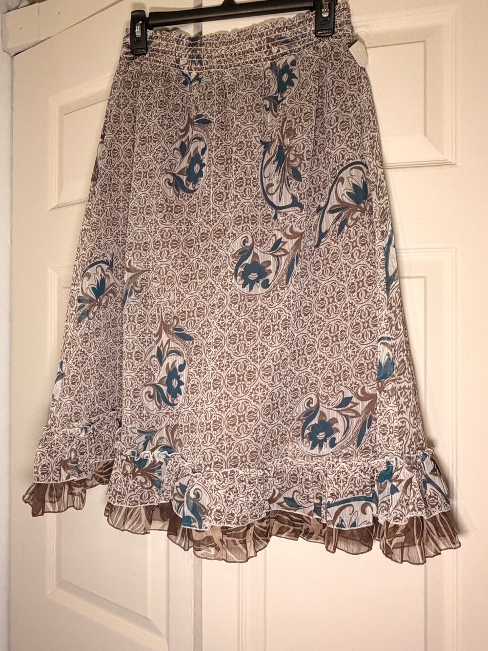 Derek Heart Cream and Teal A-Line Floral Print Skirt